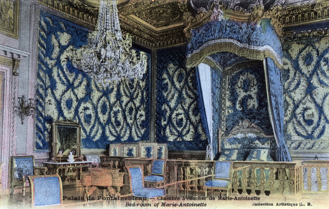 Chateau de Fontainebleau: क्वीन मैरी एंटोनेट (1755-1793) का बेडरूम - 19वीं-20वीं सदी के अंत में पोस्टकार्ड द्वारा अज्ञात कलाकार