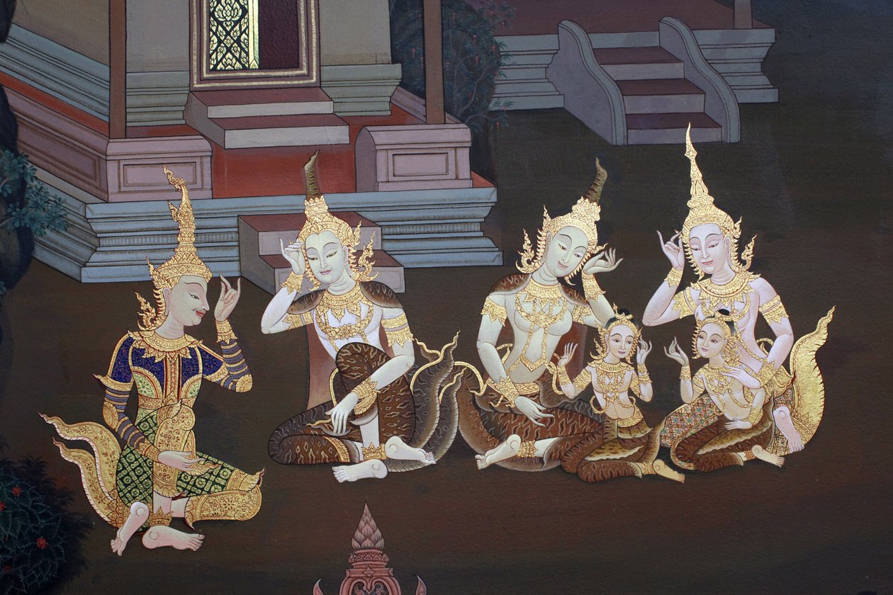 बुद्धपदीपा मंदिर, विंबलडन, ग्रांडे-ब्रेटगेन के उपोस्थ (तीर्थ हॉल) में एक भित्ति चित्र का विवरण द्वारा अज्ञात