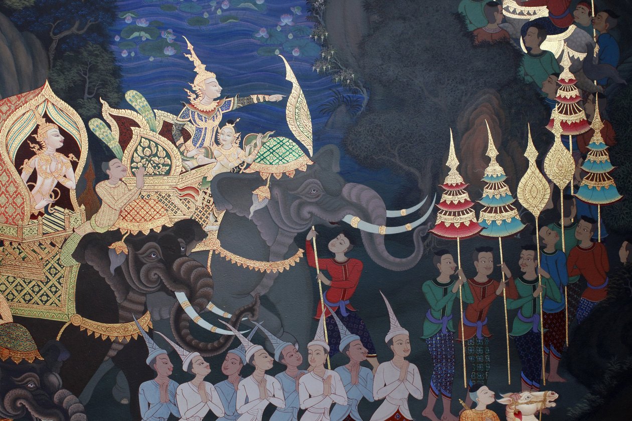 बुद्धपदीपा मंदिर, विंबलडन, ग्रांडे-ब्रेटगेन के उपोस्थ (तीर्थ हॉल) में एक भित्ति चित्र का विवरण द्वारा अज्ञात