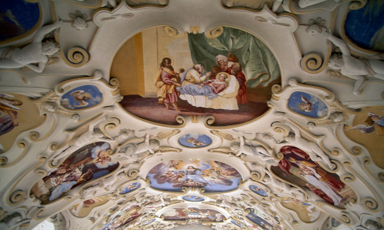 Bojnice Castle, Trencin के चैपल से फ्रेस्कोड छत। विवरण। स्लोवाकिया। द्वारा अज्ञात कलाकार