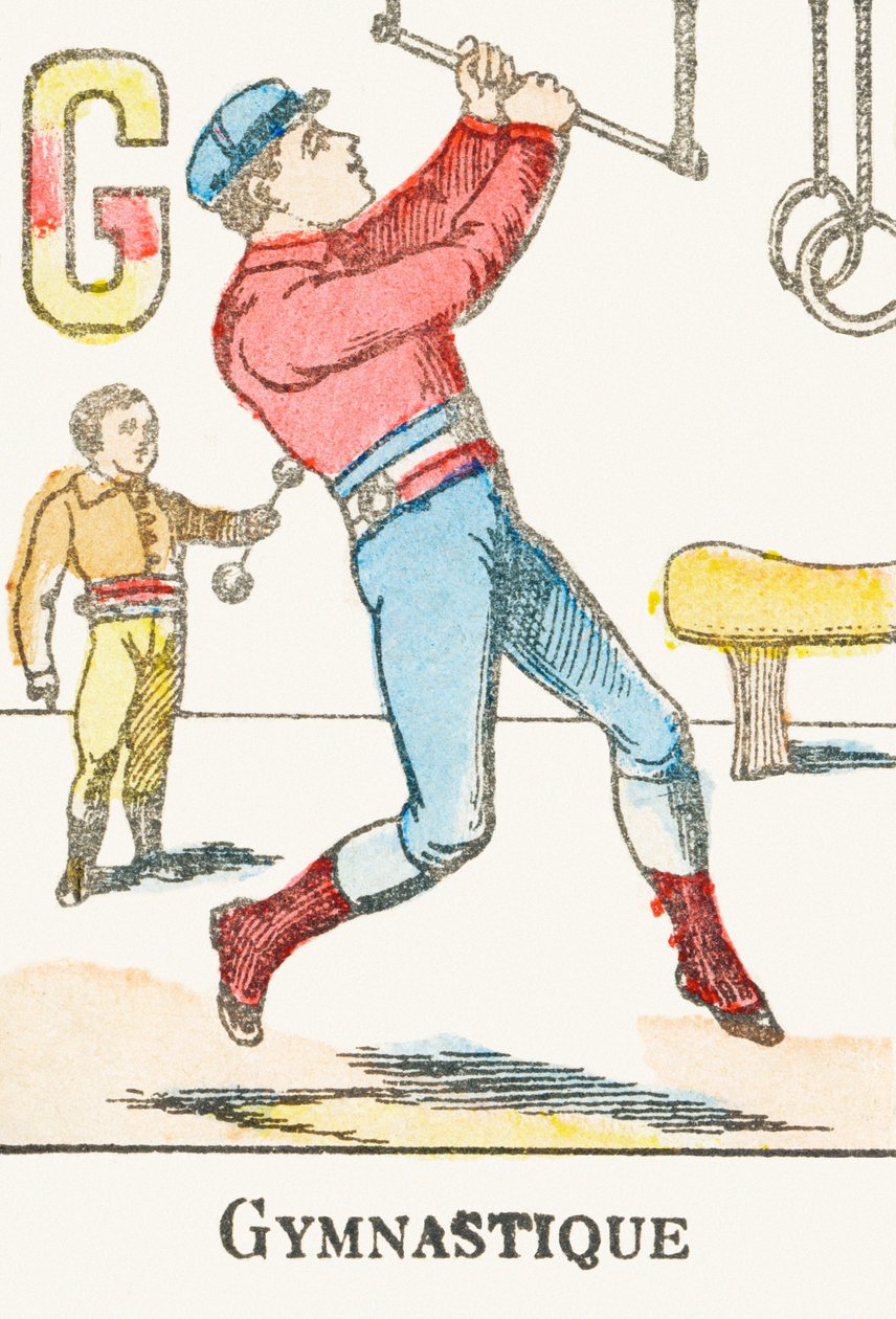जी: जिम्नास्टिक - "अल्फाबेट डेस ज्यूक्स" से उत्कीर्णन, लगभग 1890 द्वारा अज्ञात