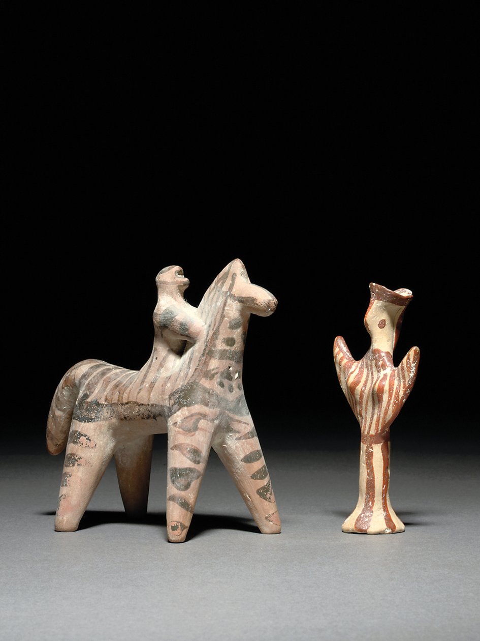 ग्रीक घोड़ा और सवार, c.6 वीं शताब्दी ईसा पूर्व, और माइसेनियन साई आंकड़ा, c.13 वीं शताब्दी ईसा पूर्व द्वारा अज्ञात
