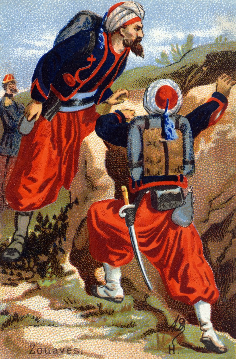 एच: ज़ौवेस। "सैन्य वर्णमाला" में उत्कीर्णन। इलस्ट्रेटर के आद्याक्षर: AD अज्ञात प्रकाशक। 19 वीं सदी के अंत में क्रोमोलिथोग्राफ। मंद: 10,5x7 सेमी। द्वारा अज्ञात