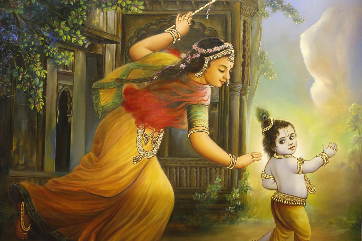 जलाराम प्रार्थना हिंदू मंदिर, लीसेस्टर। फ्रेस्को। यशोदा और कृष्ण। यूनाइटेड किंगडम द्वारा अज्ञात