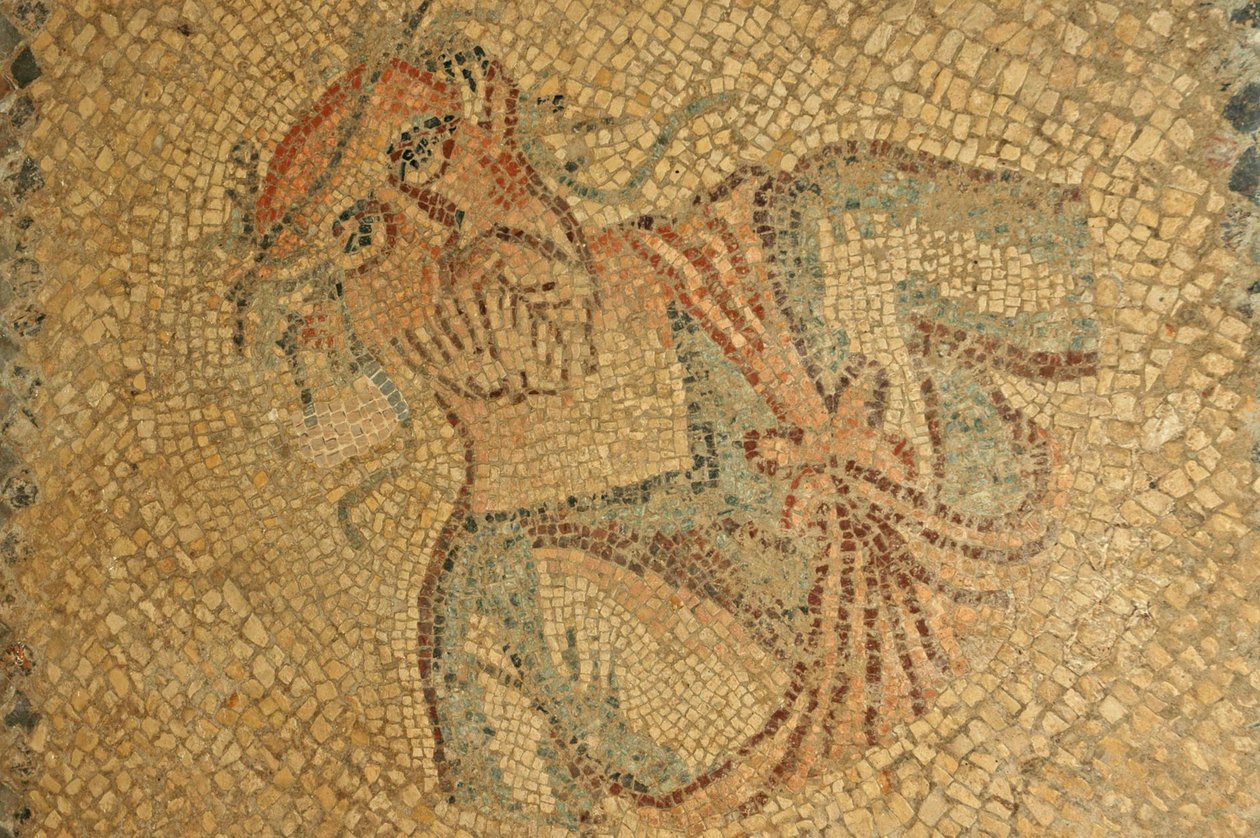 लीबिया, दाढ़ी और माल्यार्पण के साथ बूढ़े आदमी का रोमन मोज़ेक mosaic द्वारा अज्ञात