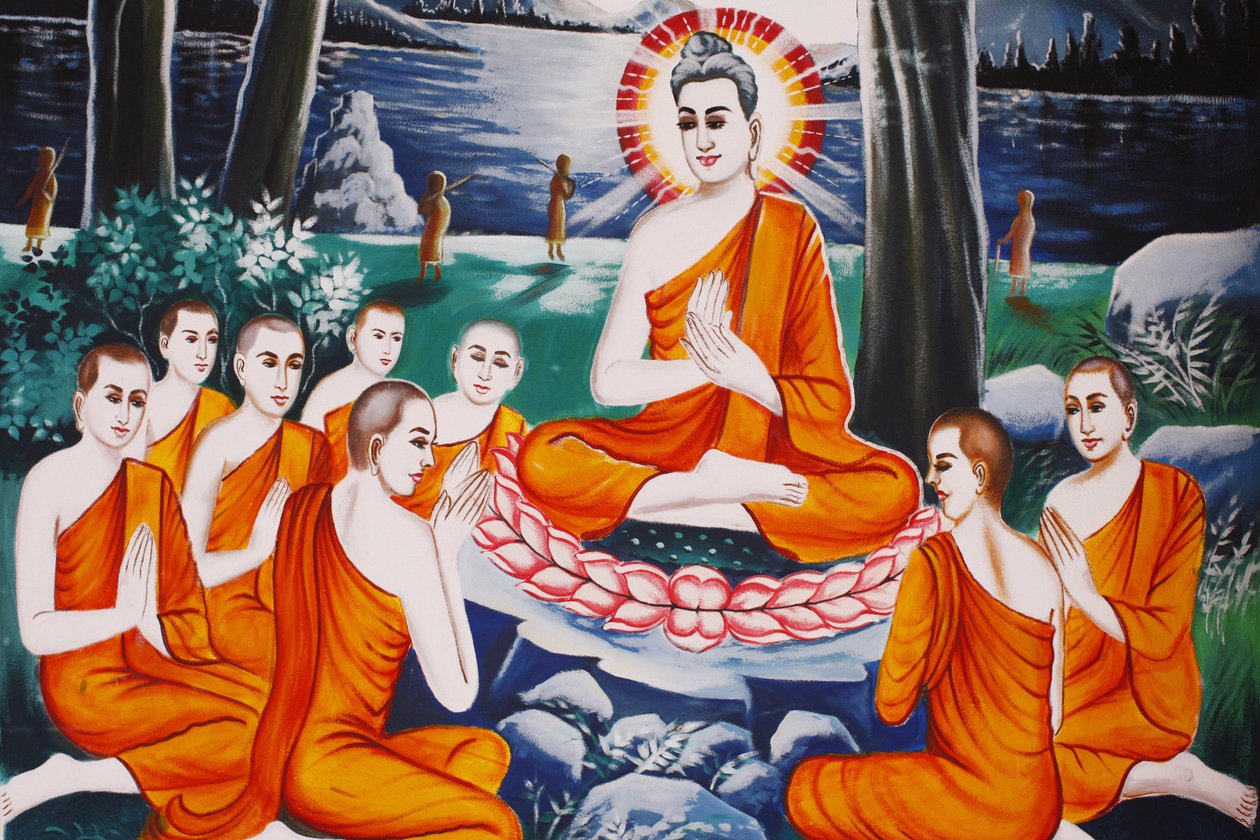 बुद्ध का जीवन प्रश्न पूछने वाले बुद्ध ने अपने शिष्यों को पूछताछ की कला में प्रशिक्षित किया, सिएम रीप, कंबोडिया द्वारा अज्ञात