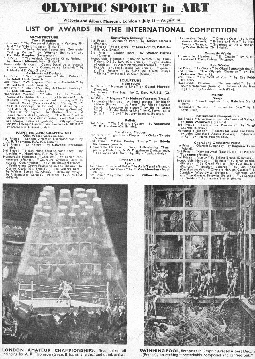1948 के लंदन ओलंपिक (लिथो) में वास्तुकला, कला, मूर्तिकला, साहित्य, नाटक और संगीत के पुरस्कार विजेताओं की सूची द्वारा अज्ञात