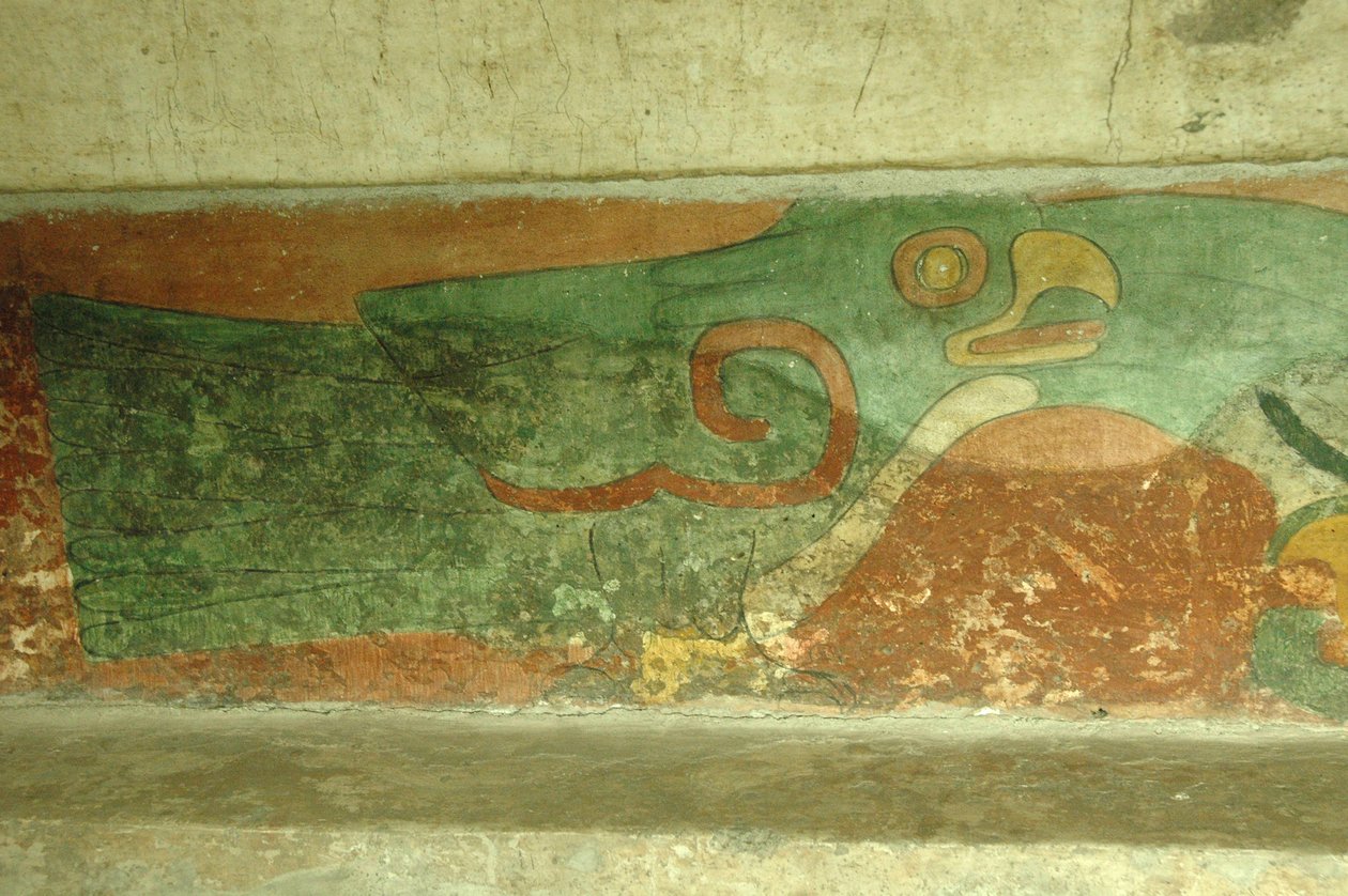 मेक्सिको, मेक्सिको सिटी, तियोतिहुआकान (पहली शताब्दी ई.), जगुआर का मंदिर, तोते का भित्ति चित्र द्वारा अज्ञात