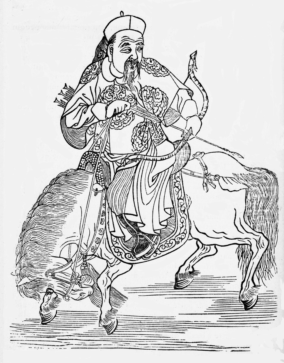घोड़े की पीठ पर मंगोल तीरंदाज (उत्कीर्णन) द्वारा अज्ञात