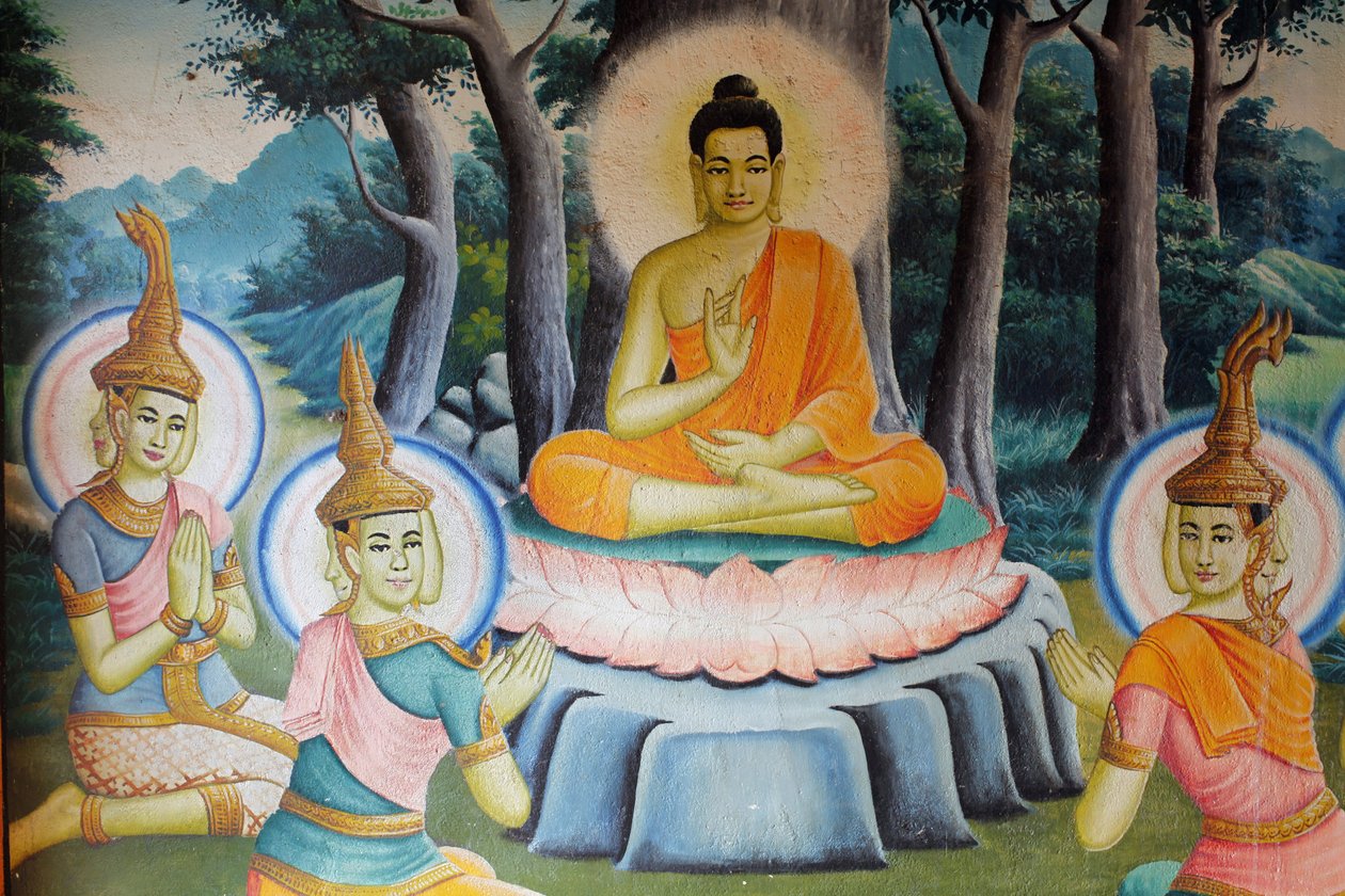 वाट नोखोर कोम्पोंग चाम कंबोज में बुद्ध के जीवन को दर्शाती पेंटिंग द्वारा अज्ञात