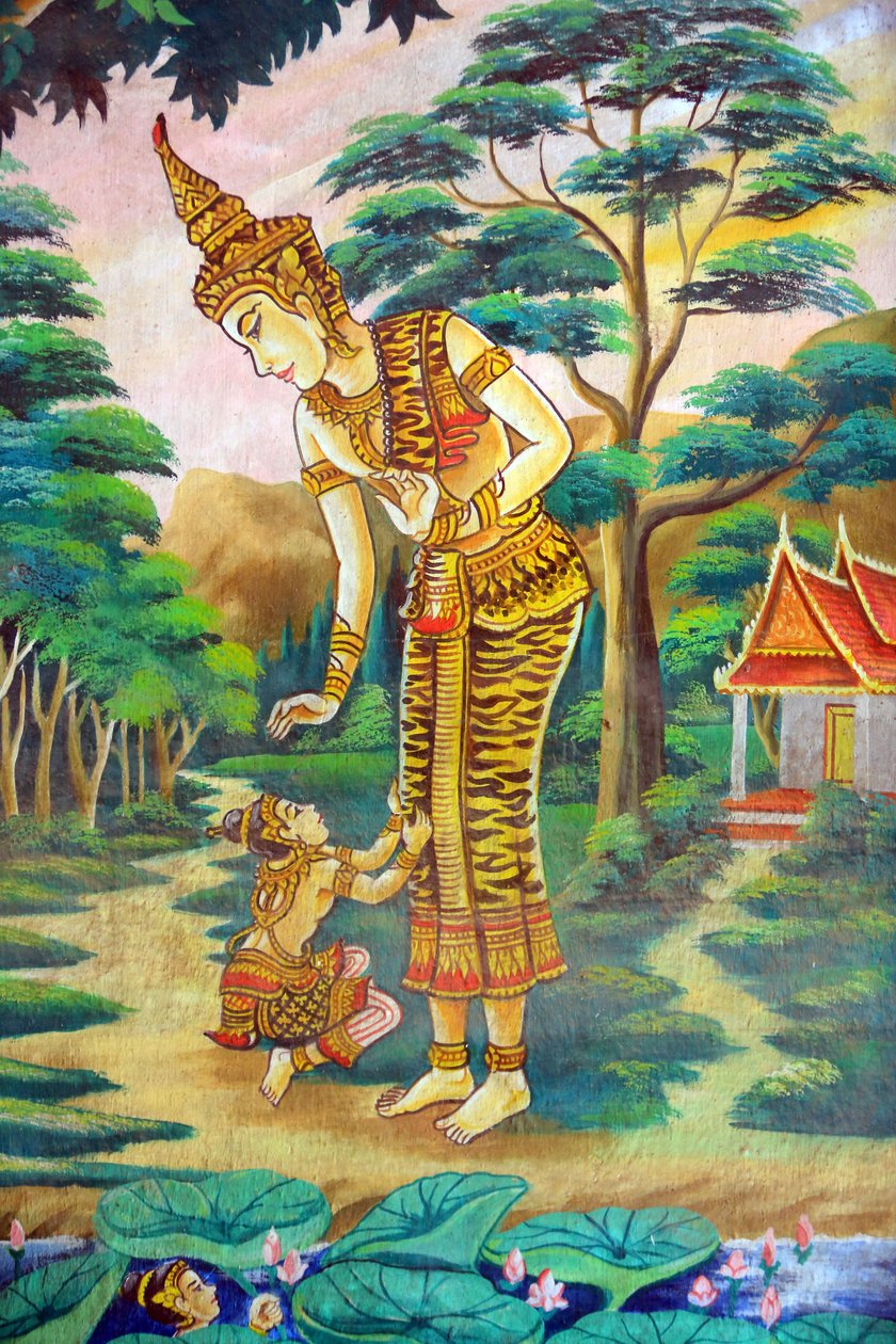 शाक्यमुनि बुद्ध की जीवन गाथा को दर्शाती पेंटिंग। वाट नक्सई। वियनतियाने। लाओस, 20151106, वियनतियाने, लाओस द्वारा अज्ञात