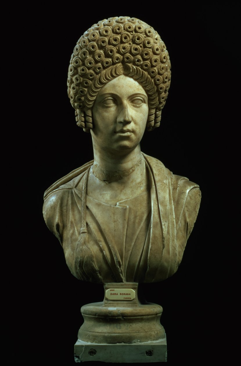 एक महिला का पोर्ट्रेट बस्ट, रोमन, फ्लेवियन राजवंश, c.69-96 AD (संगमरमर) द्वारा अज्ञात