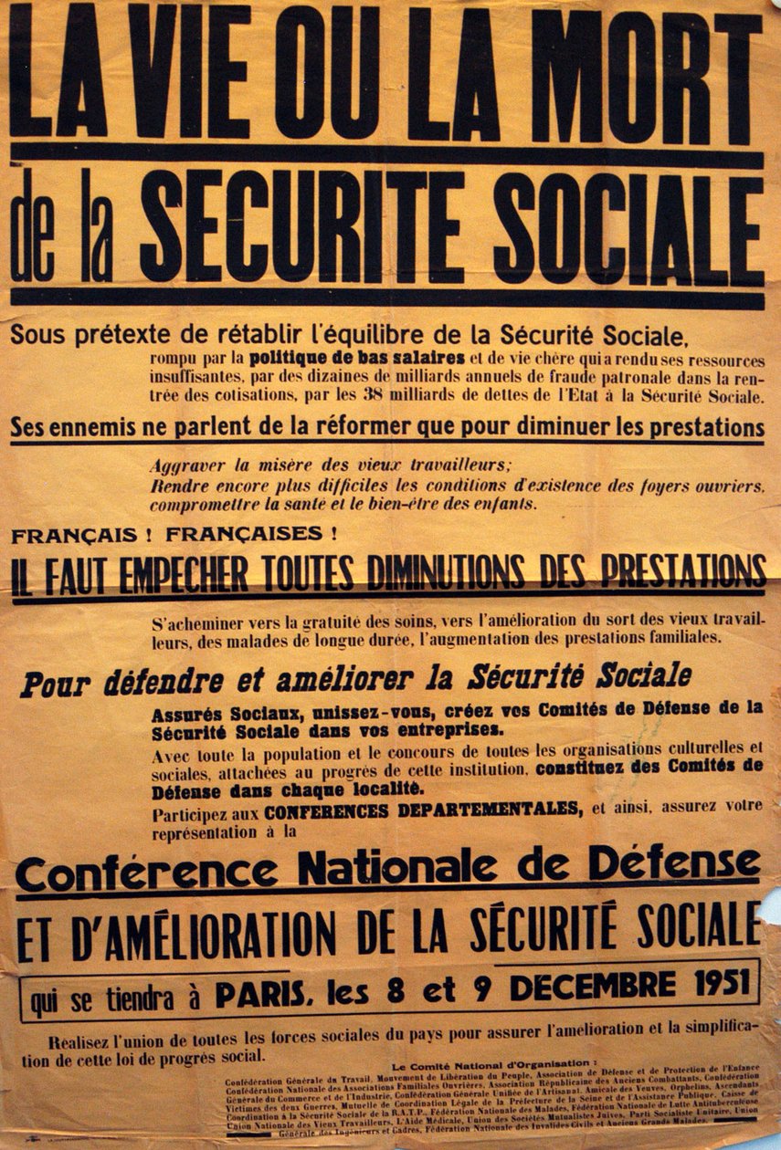 Sécurité Sociale . के बारे में एक सम्मेलन के लिए CGT (फ्रेंच ट्रेड यूनियन) द्वारा पोस्टर द्वारा अज्ञात