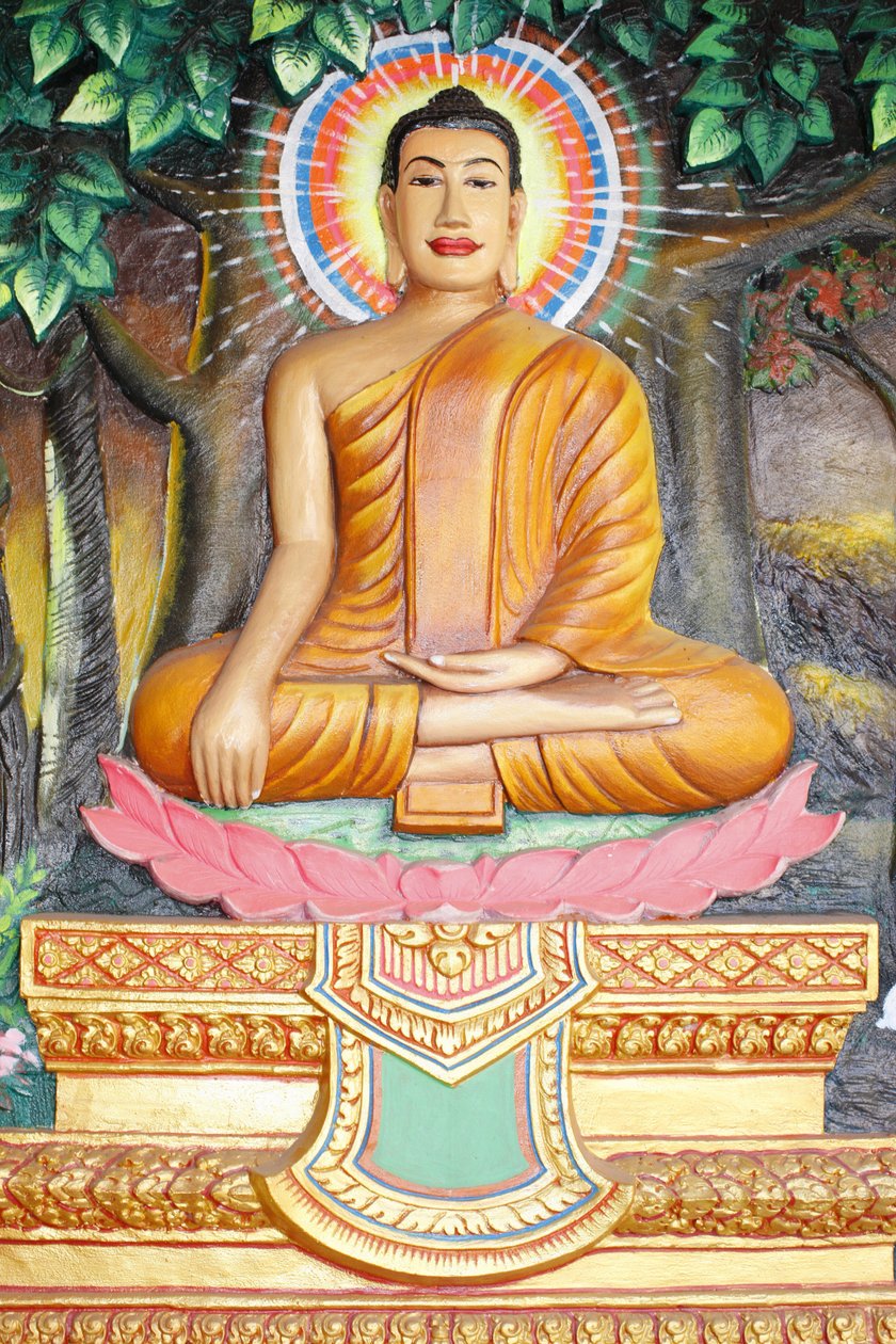 प्रीह प्रोम रथ मठ बुद्ध का जीवन कमल के फूल पर ध्यान, बुद्ध को पृथ्वी को छूने की स्थिति में दिखाया गया, सिएम रीप, कंबोडिया द्वारा अज्ञात