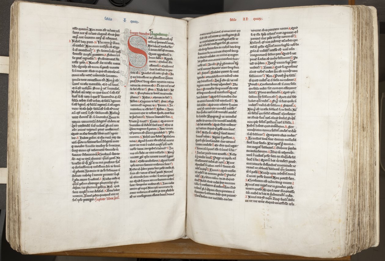 हिप्पो 'ओपेरा' के सेंट ऑगस्टाइन, फोल 151 वर्सो 152 रेक्टो, c.1200 (चर्मपत्र पर कलम और स्याही) द्वारा अज्ञात
