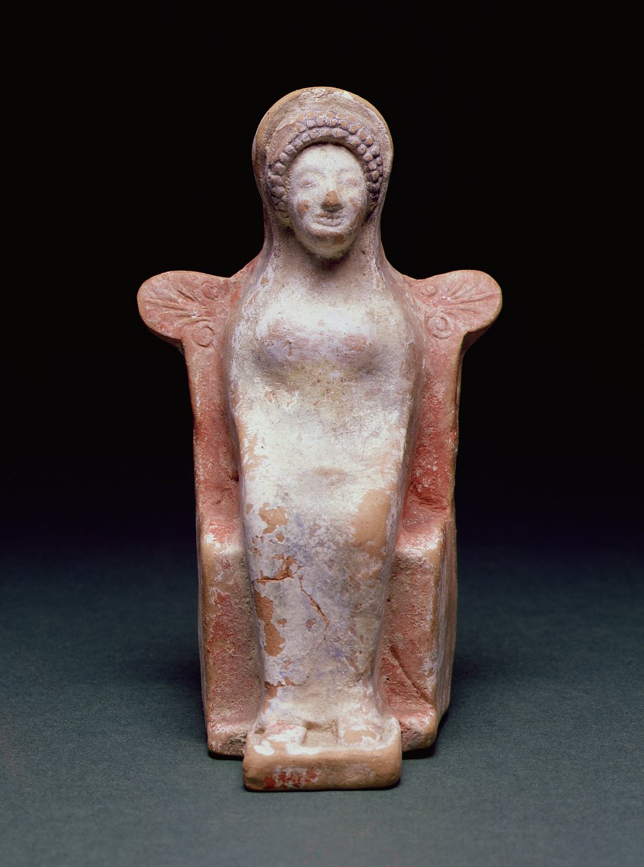 देवी एथेना, ग्रीक, c.490 ईसा पूर्व (टेराकोटा और वर्णक) द्वारा अज्ञात