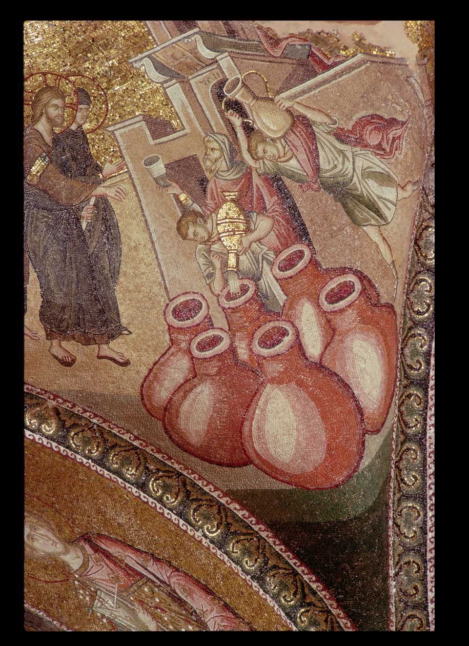 चोरा मठ, बीजान्टिन से काना का चमत्कार, c.14 वीं शताब्दी (मोज़ेक) (विस्तार के लिए 119256 देखें) द्वारा अज्ञात