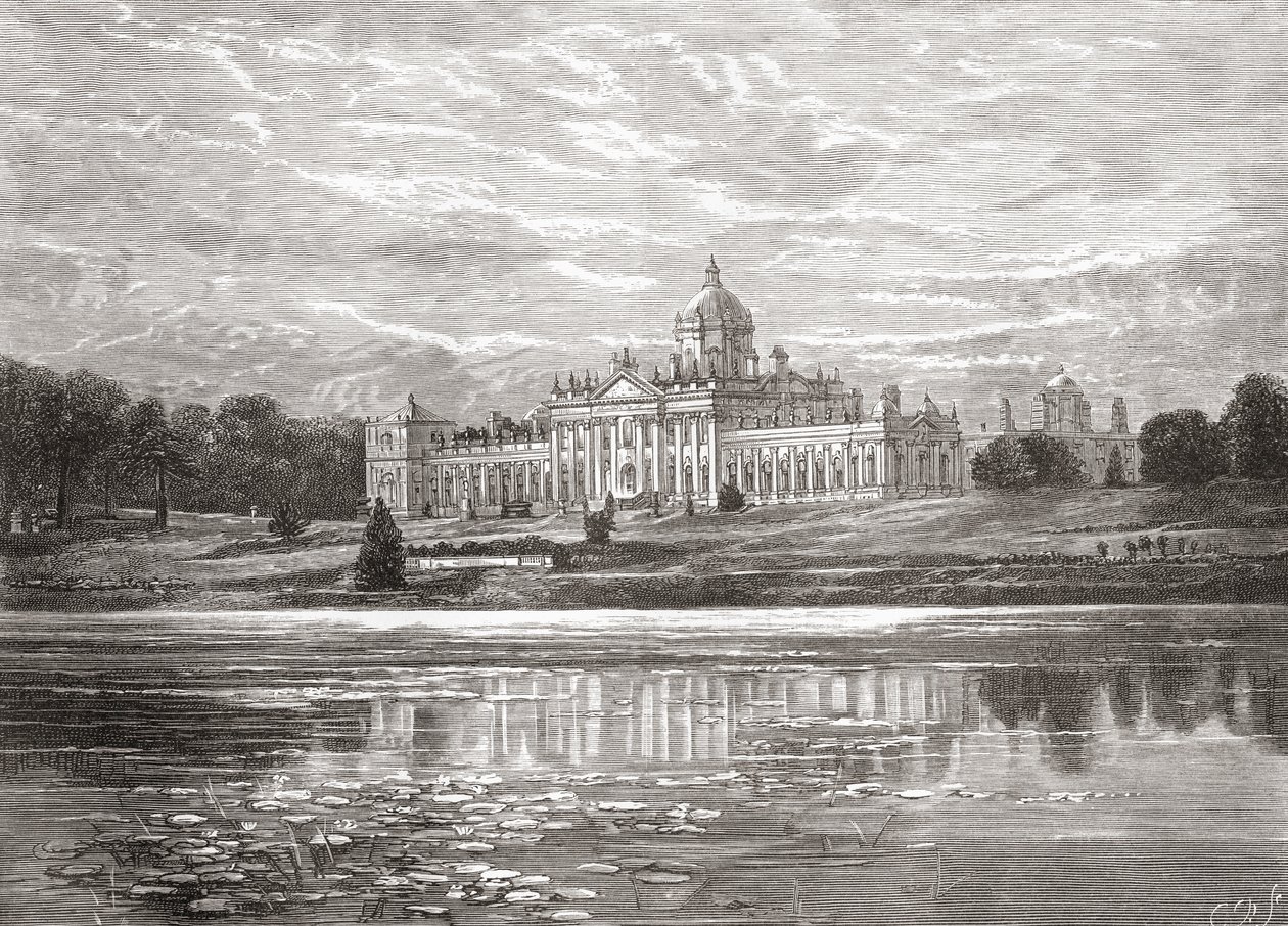 19 वीं शताब्दी के अंत में कैसल हॉवर्ड, नॉर्थ यॉर्कशायर, इंग्लैंड का दक्षिण मोर्चा, अवर ओन कंट्री से 1898 में प्रकाशित हुआ द्वारा अज्ञात