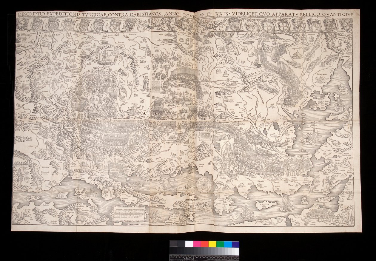 1529 के तुर्की अभियान की दीवार का नक्शा जोहान हसलबर्ग (fl.1514–37) और क्रिस्टोफ़ ज़ेल (d.1590), नूर्नबर्ग द्वारा द्वारा अज्ञात