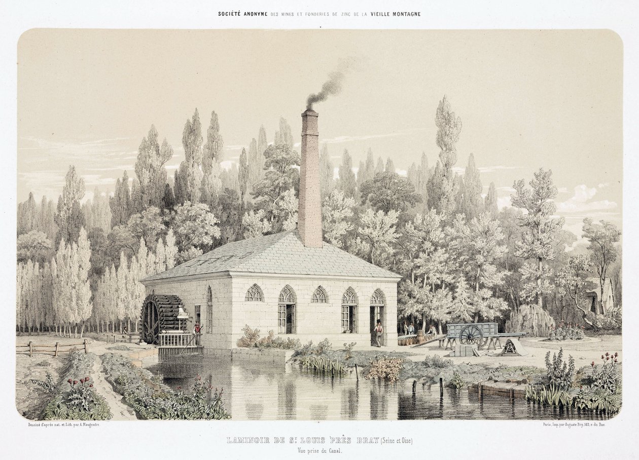 वाटर पावर, 1900 से पहले की जिंक रोलिंग-मिल (लैमिनोइर), सेंट लुइस, ब्रे के पास, फ्रांस द्वारा अज्ञात