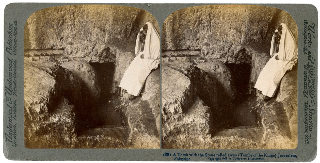 प्रवेश द्वार के साथ एक मकबरा लुढ़क गया, यरूशलेम, 1901 द्वारा अंडरवुड और अंडरवुड