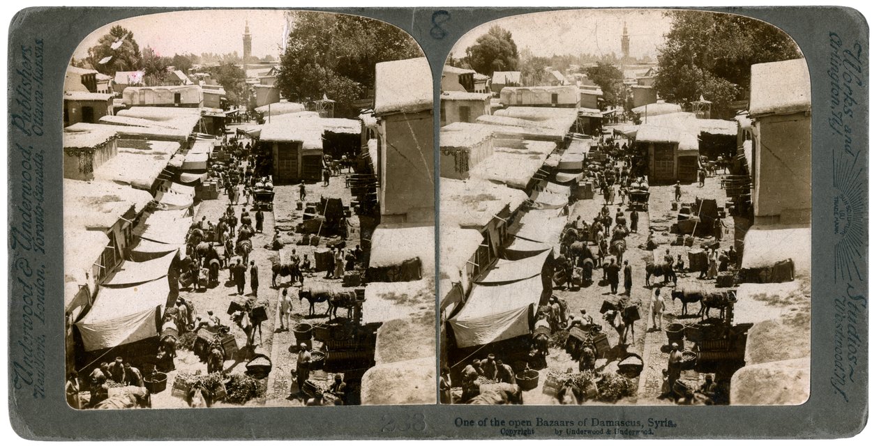 दमिश्क, सीरिया में 1900 के दशक में खुला बाजार। द्वारा अंडरवुड और अंडरवुड