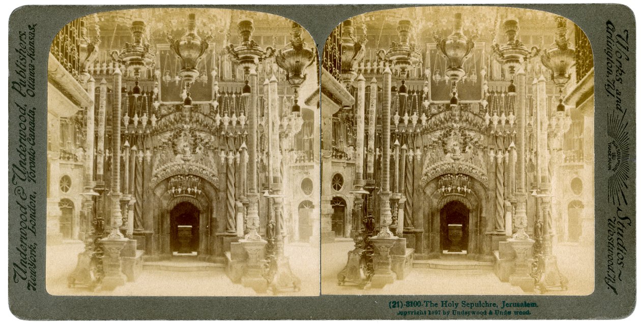 चर्च ऑफ द होली सीपुलचर, यरुशलम, फिलिस्तीन, 1897। द्वारा अंडरवुड और अंडरवुड