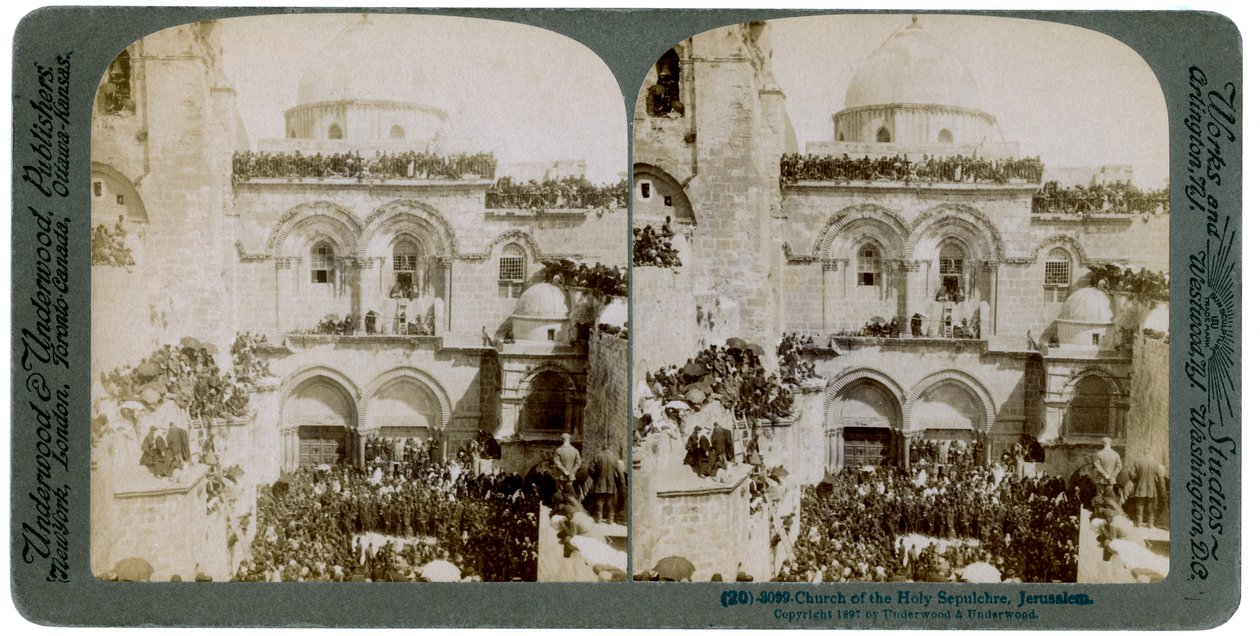 चर्च ऑफ द होली सीपुलचर, यरुशलम, फिलिस्तीन, 1897। द्वारा अंडरवुड और अंडरवुड