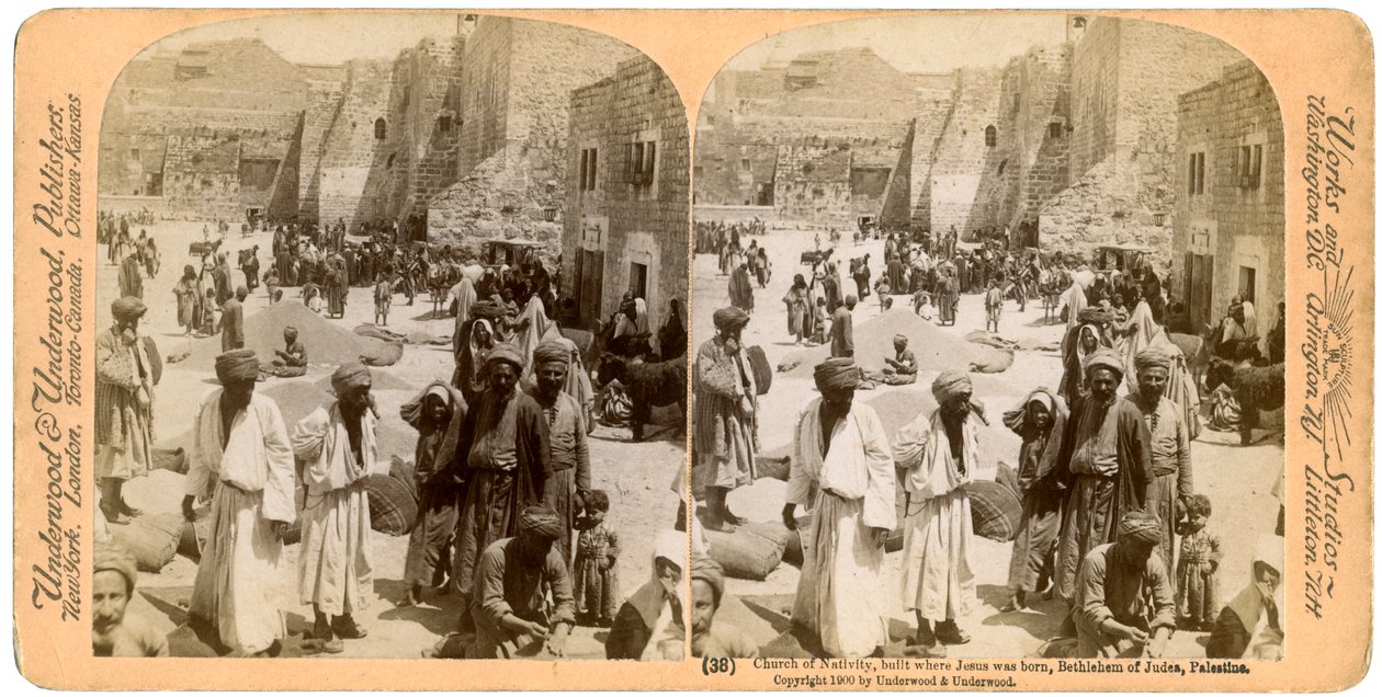 चर्च ऑफ द नैटिविटी, जहां यीशु का जन्म हुआ, बेथलहम, फिलिस्तीन, 1900। द्वारा अंडरवुड और अंडरवुड