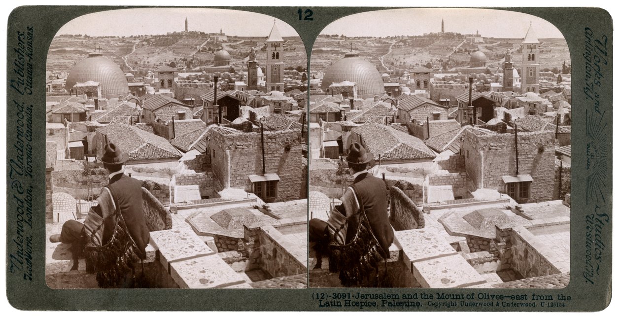 यरूशलेम और जैतून का पर्वत, लैटिन धर्मशाला, फिलिस्तीन, 1900 के पूर्व से देख रहा है। द्वारा अंडरवुड और अंडरवुड