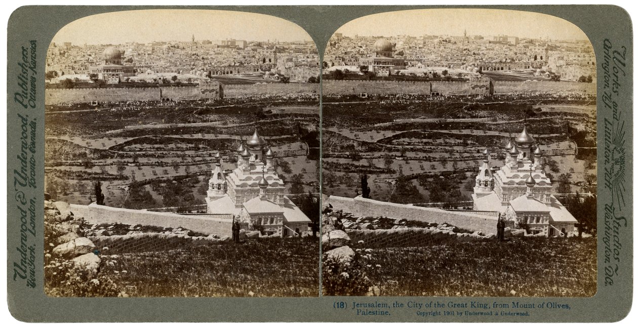 यरुशलम, जैसा कि ओलिव्स पर्वत, फिलिस्तीन, 1901 से देखा जाता है। द्वारा अंडरवुड और अंडरवुड