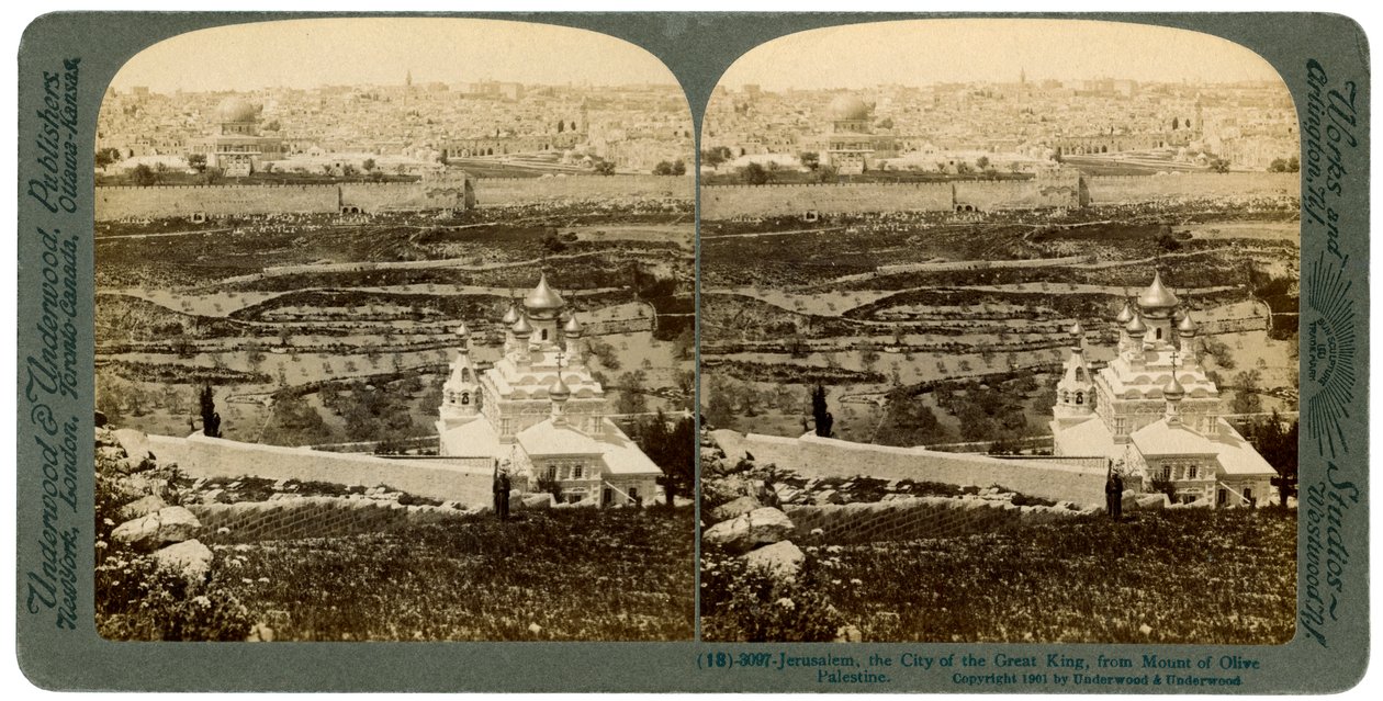 यरुशलम, जैसा कि ओलिव्स पर्वत, फिलिस्तीन, 1901 से देखा जाता है। द्वारा अंडरवुड और अंडरवुड