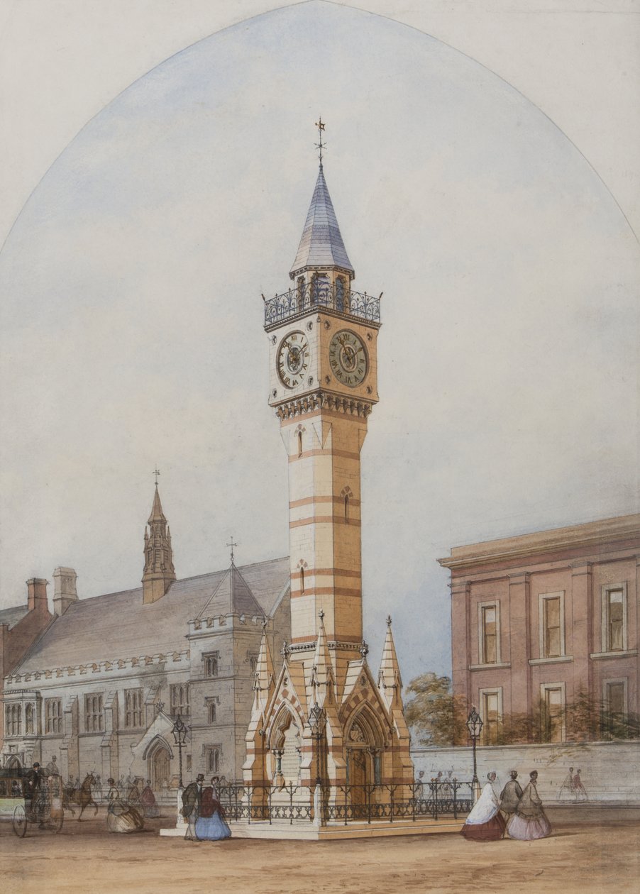 वास्तु उत्थान: मेमोरियल क्लॉक टॉवर, c.1860 (कागज पर पेंसिल, स्याही और wc) द्वारा अज्ञात अज्ञात