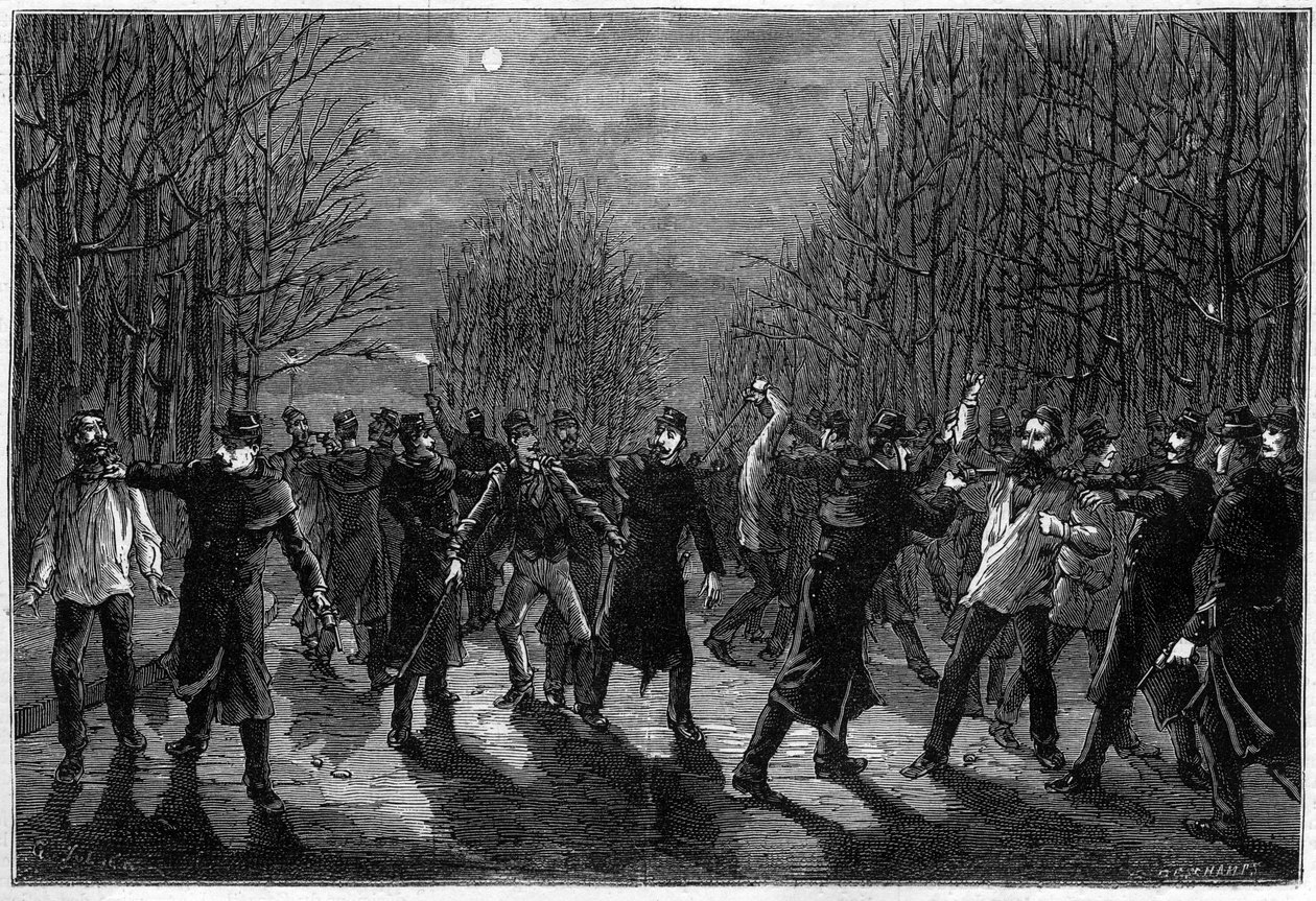 1883 में पेरिस के Bois de Boulogne में अपराधियों को पीटा गया द्वारा अज्ञात कलाकार