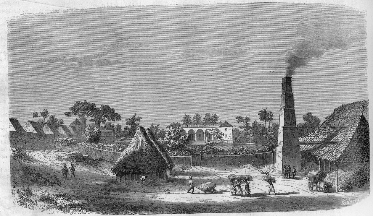 1869 में क्यूबा द्वीप पर एक कैंडी फैक्ट्री। द्वारा अज्ञात कलाकार