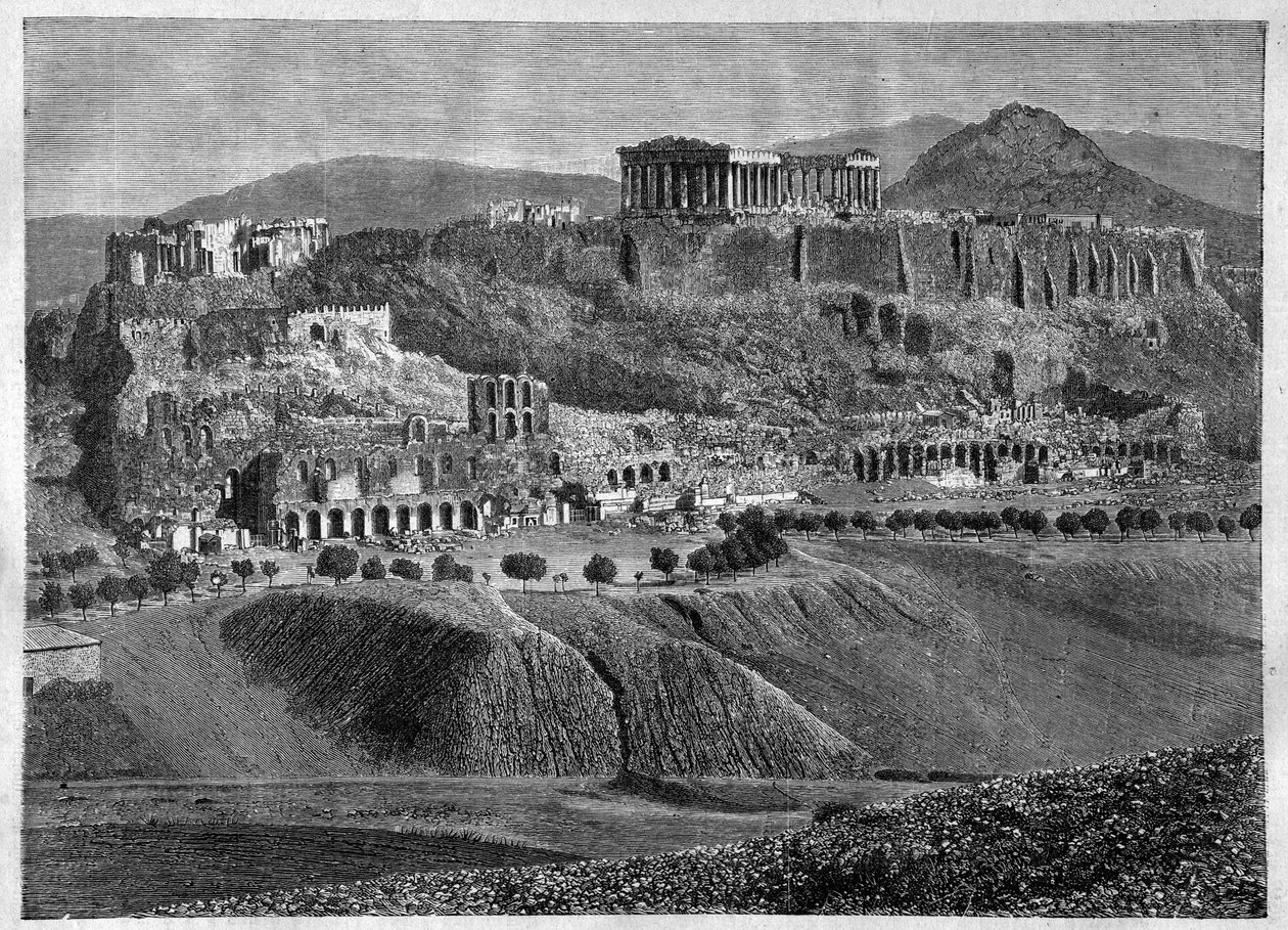 एथेंस का एक्रोपोलिस 1881- 1881 में एथीन का एक्रोपोलिस - उत्कीर्णन - द्वारा अज्ञात कलाकार