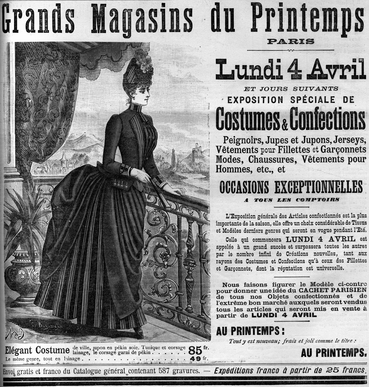 Le Monde Illustrée 1887 में पेरिस में Printemps के डिपार्टमेंट स्टोर के लिए विज्ञापन। द्वारा अज्ञात कलाकार