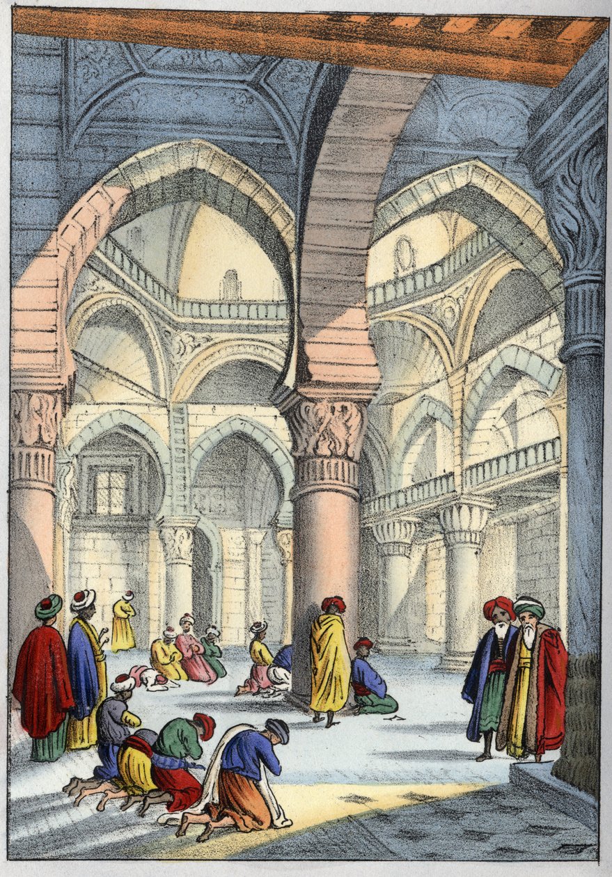 अल्जीयर्स, अल्जीरिया। लेओन गैलिबर्ट द्वारा मस्जिद इंटीरियर "" एल'अल्जीरी एंटीक एट मॉडर्न""। 1846 रंग में इतालवी संस्करण। द्वारा अज्ञात कलाकार