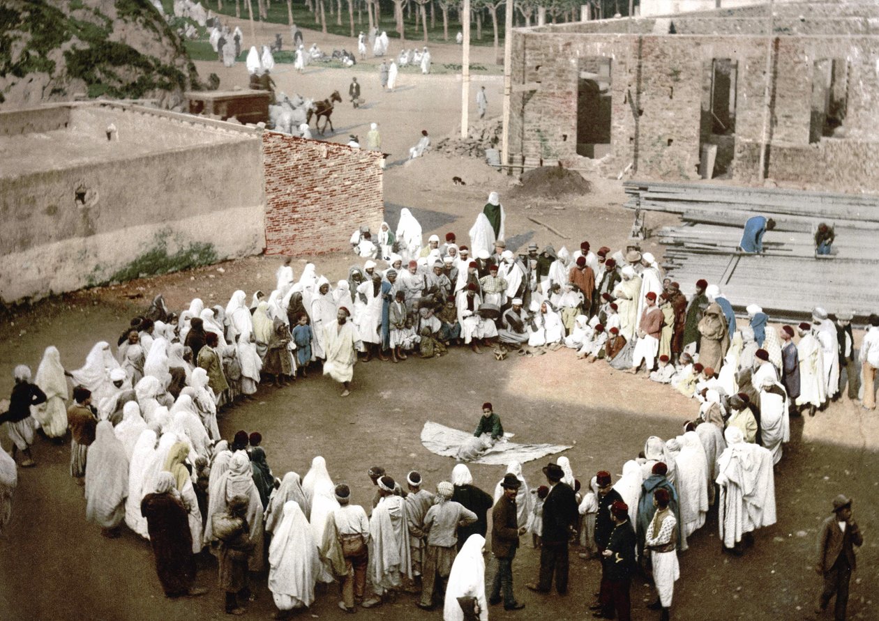 अल्जीयर्स में अरब बाजीगर। फोटोक्रोम वी। 1895। द्वारा अज्ञात कलाकार