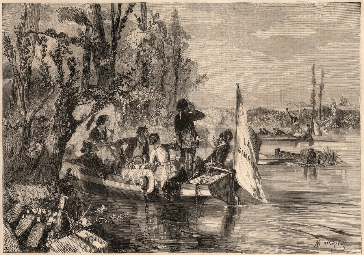 1857 में पेरिस के आसपास। असनीरेस में कैनोइस्ट। 1857 से "ले मोंडे शानदार" में उत्कीर्णन। निजी संग्रह। द्वारा अज्ञात कलाकार