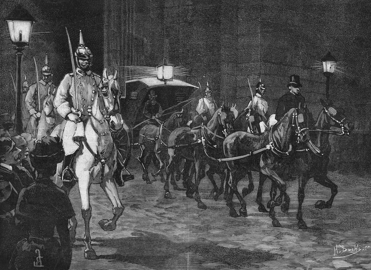 हैब्सबर्ग के आर्कड्यूक रोडोल्फ (1858 - 1889), ऑस्ट्रिया के क्राउन प्रिंस के अवशेषों का आगमन। द्वारा अज्ञात कलाकार