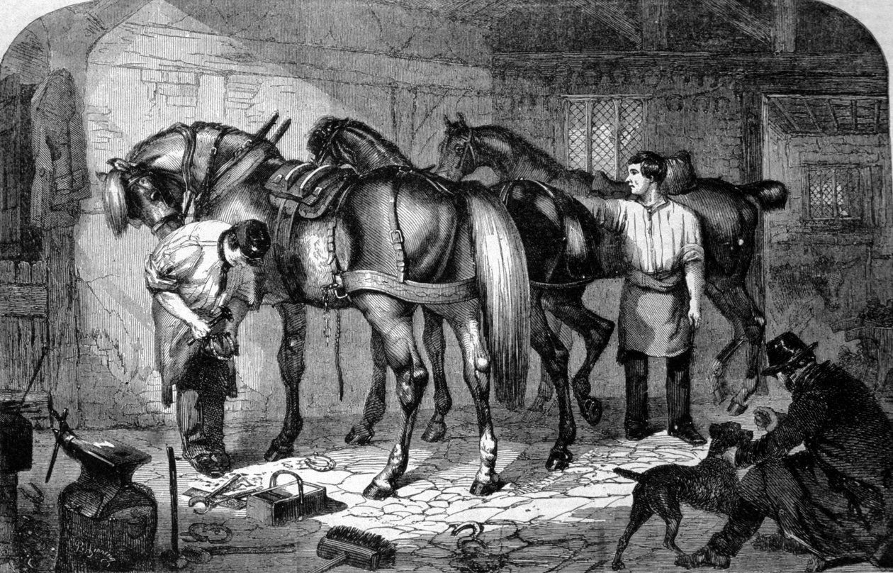 कारीगर: मारेचल फेरेंट्स ने घोड़ों के खुर बनाए। 19वीं सदी की नक्काशी द्वारा अज्ञात कलाकार