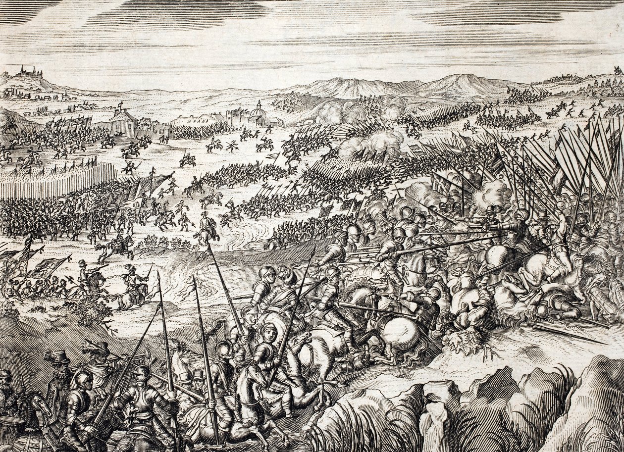 Gembloux की लड़ाई (1578) (Gembloux की लड़ाई) नीदरलैंड के सत्रह प्रांतों में से 16 की सेना के खिलाफ स्पेनिश सेना - Famiano Strada द्वारा "Histoire De La Guerre Des Paisles-Bas" में उत्कीर्णन (1572-1649) द्वारा अज्ञात कलाकार