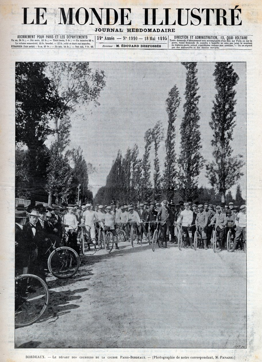 बोर्डो - पेरिस-बोर्डो दौड़ की शुरुआत - 1895 के "द इलस्ट्रस वर्ल्ड" का कवर - द्वारा अज्ञात कलाकार
