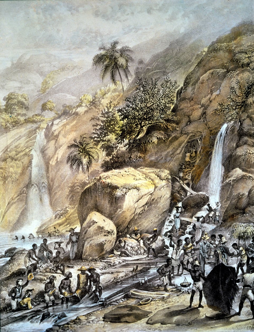 ब्राजील, इटाकोलुमी पर्वत (मिनस गेरैस) में स्वर्ण अयस्क लावा है। 1820 द्वारा अज्ञात कलाकार