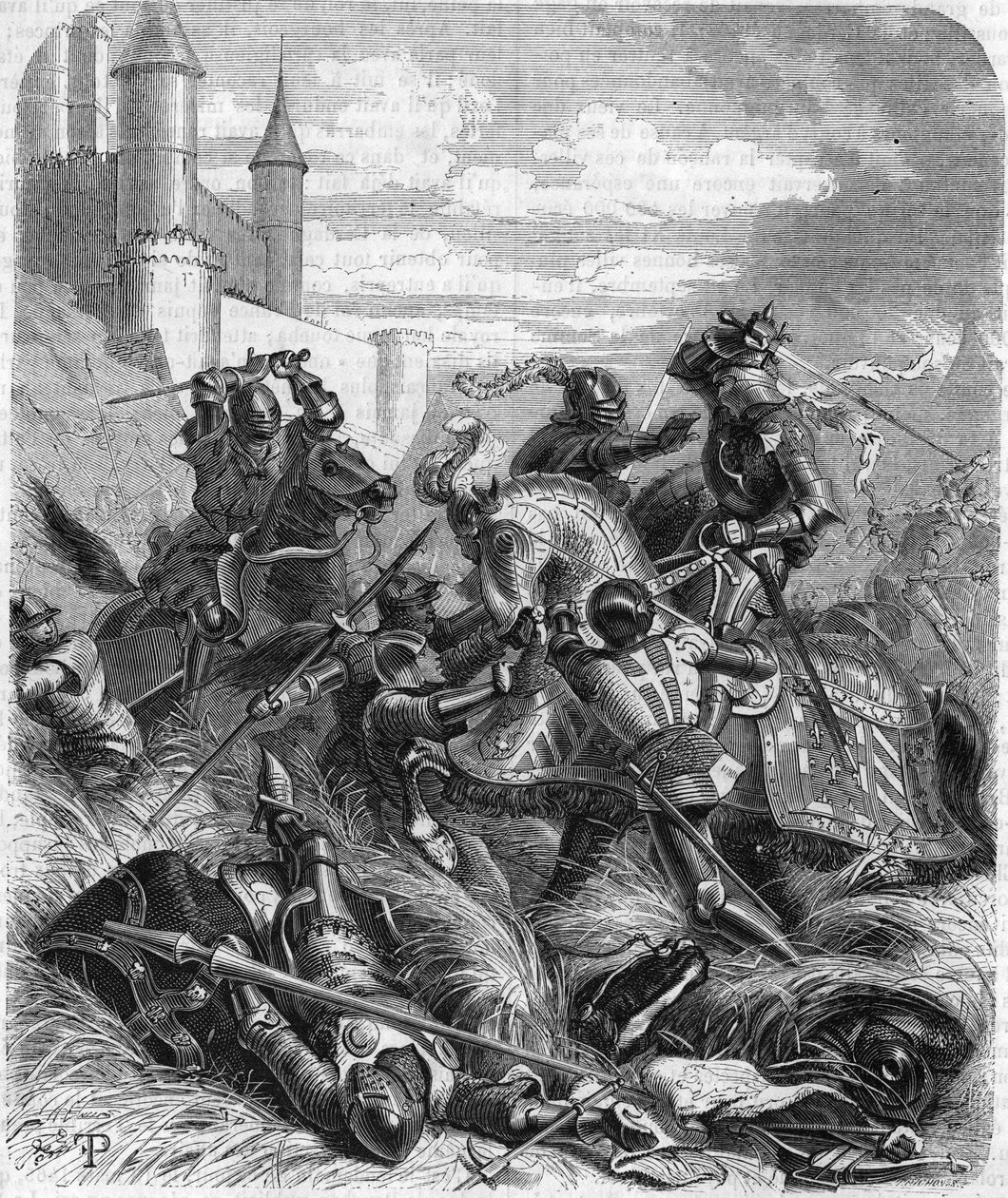 1465 में मंथरी की लड़ाई में चार्ल्स द टेमेरायर, ड्यूक ऑफ बरगंडी (1433-1477)। 19वीं सदी की नक्काशी। द्वारा अज्ञात कलाकार