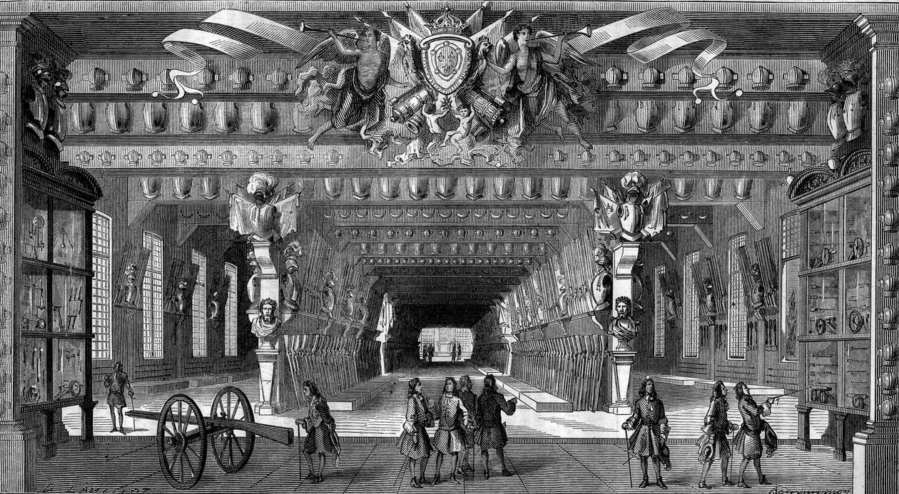लुई XIV (1643 से 1715) के तहत बैस्टिल में प्राचीन हथियारों का संग्रह। द्वारा अज्ञात कलाकार