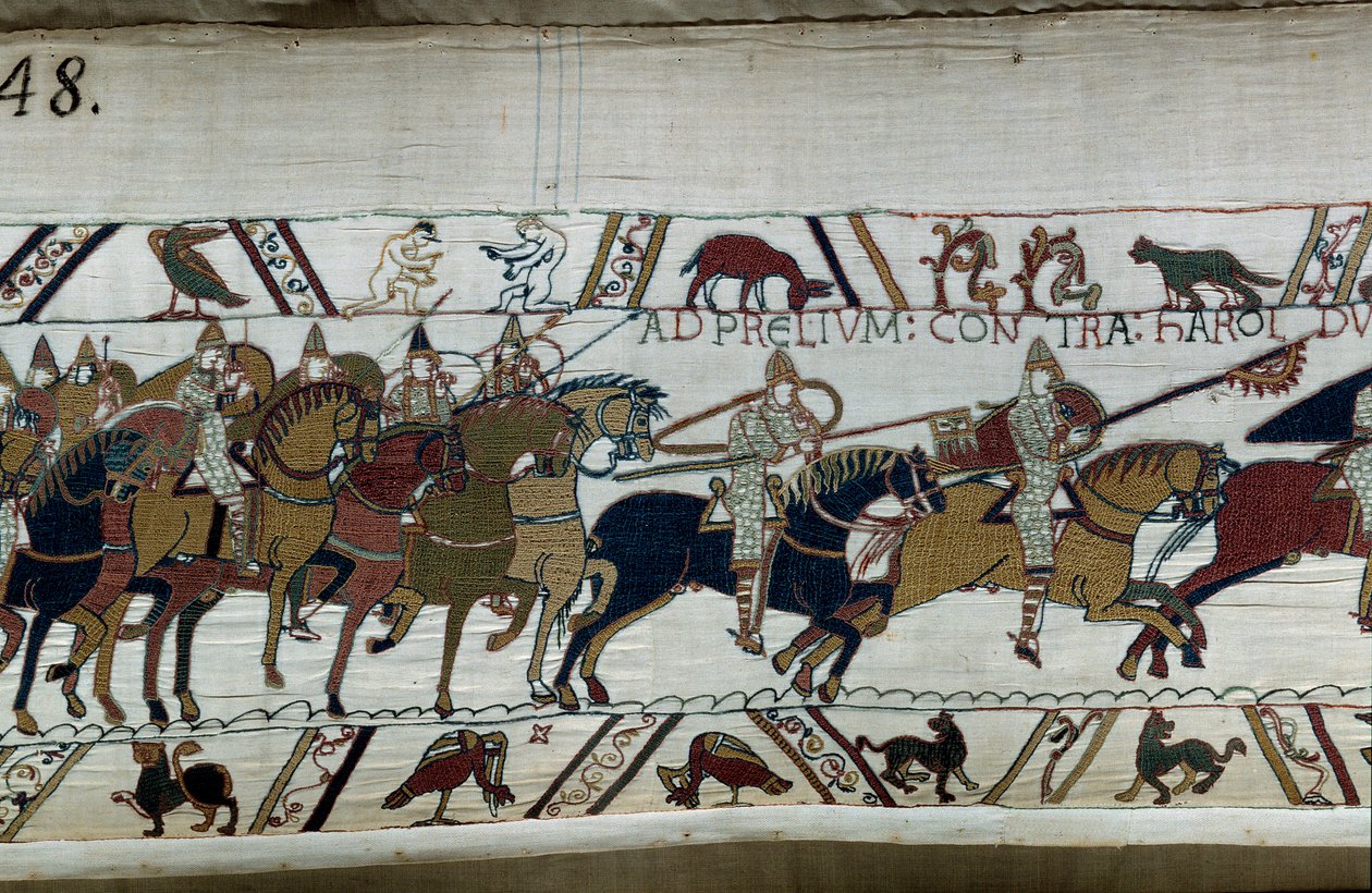 1066 में नॉर्मन ड्यूक विलियम द कॉन्क्वेरेंट (1027-1087) द्वारा इंग्लैंड की विजय: उनकी सेना हेरोल्ड II ए हेस्टिंग्स की ओर बढ़ती है। द्वारा अज्ञात कलाकार