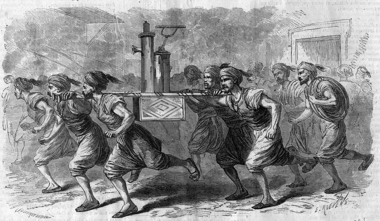 कॉन्स्टेंटिनोपल - 1868 में फायर पंप सेवा (फायरमैन) का संगठन द्वारा अज्ञात कलाकार