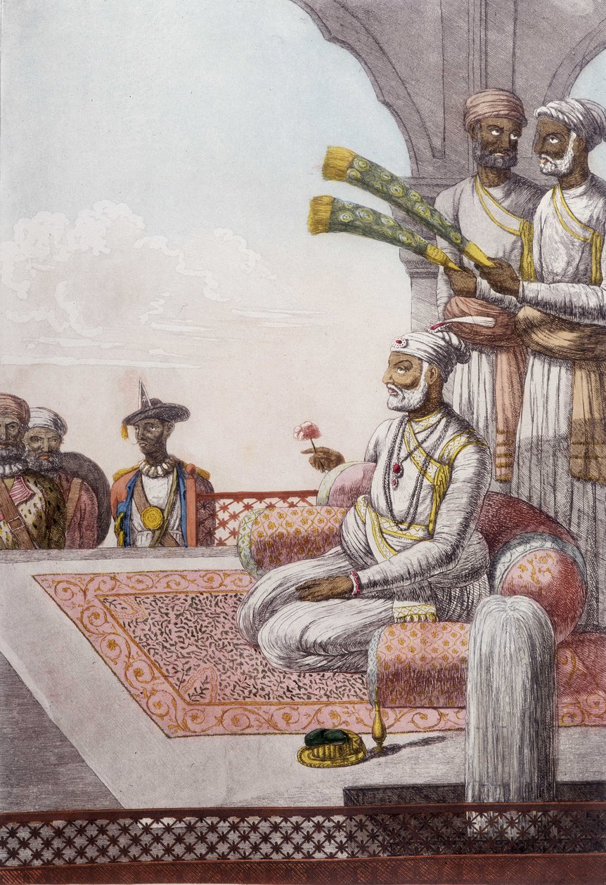 संस्कृति, सभ्यता और भारतीय समाज: ब्राह्मण, भारत के एक राधा (राजा) का चित्र। 1808 से उत्कीर्णन। द्वारा अज्ञात कलाकार